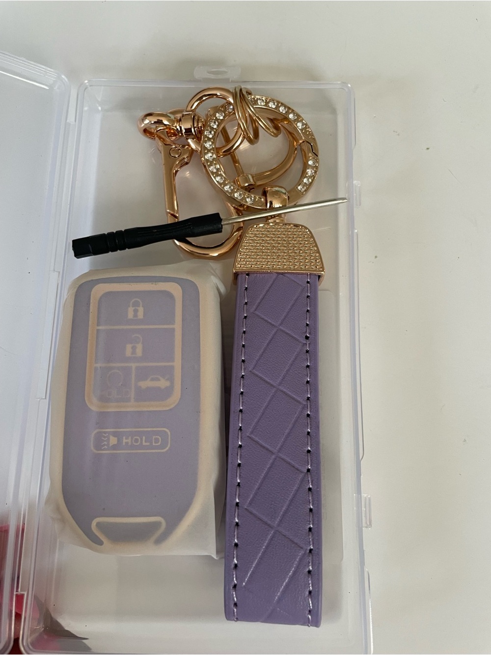 Purple Key Fob Strap with Rose Gold Ring and Crystals - Brand Unspecified